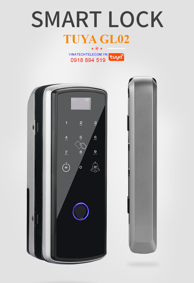 Khóa vân tay cho cửa kính Tuya Smart GL02