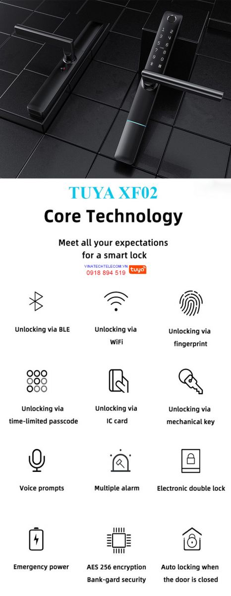 Khóa cửa vân tay Tuya Smart XF02 