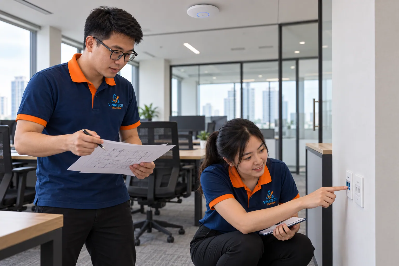 Đối chiếu ổ cắm mạng với vị trí làm việc.