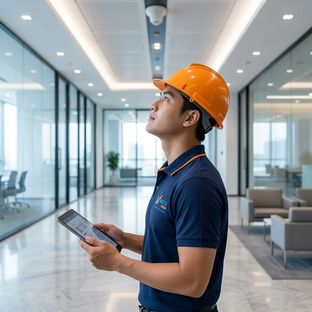 Kỹ sư Vinatech Telecom khảo sát thực địa vị trí lắp đặt camera