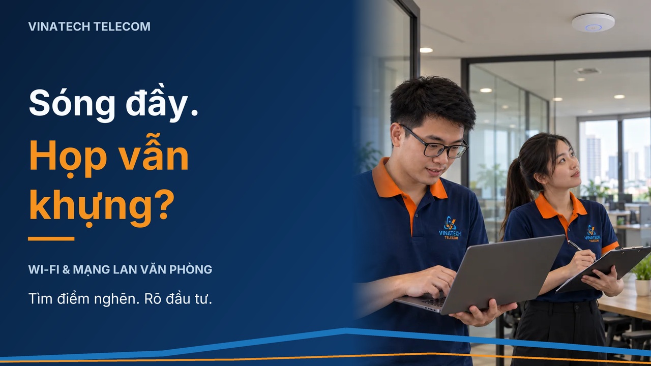 Tina và Hải Đăng giới thiệu Wi-Fi và mạng LAN văn phòng: sóng đầy, cuộc họp vẫn khựng?